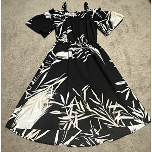 N Natori XS Dress Off Shoulder Knee Length Ruffle Sleeve Adjustable Straps Black